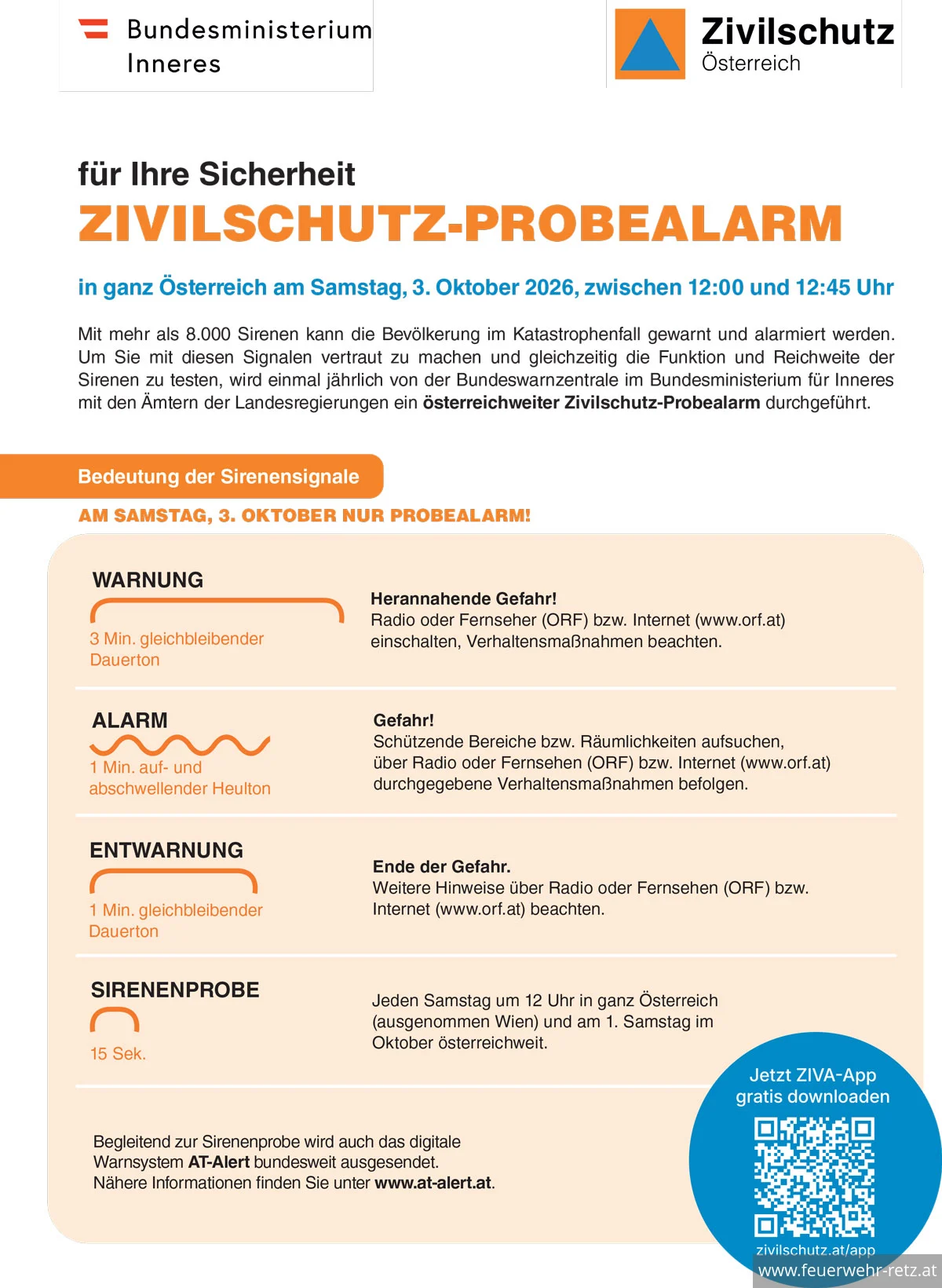 Foto 1, 30.09.2026, Zivilschutz-Probealarm am 3. Oktober 2026 Foto 1, 30.09.2026, Zivilschutz-Probealarm am 3. Oktober 2026