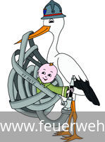 Foto 1, 01.04.2020, Feuerwehrstorch bringt Buben